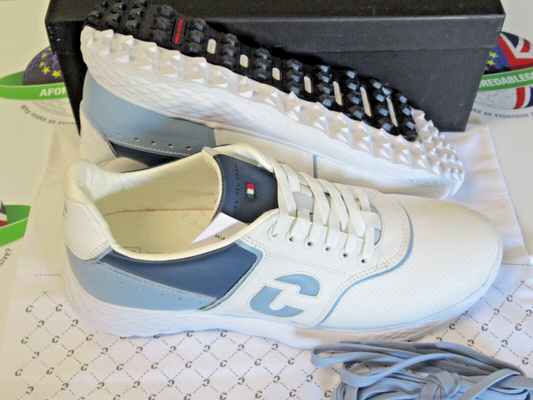 duca del cosma italian leather positano golf shoes white/blue uk size 10