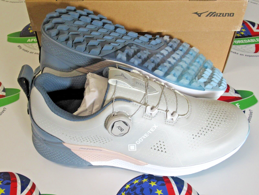 mizuno genem wg gore-tex boa waterproof golf shoes grey/china blue uk size 7.5