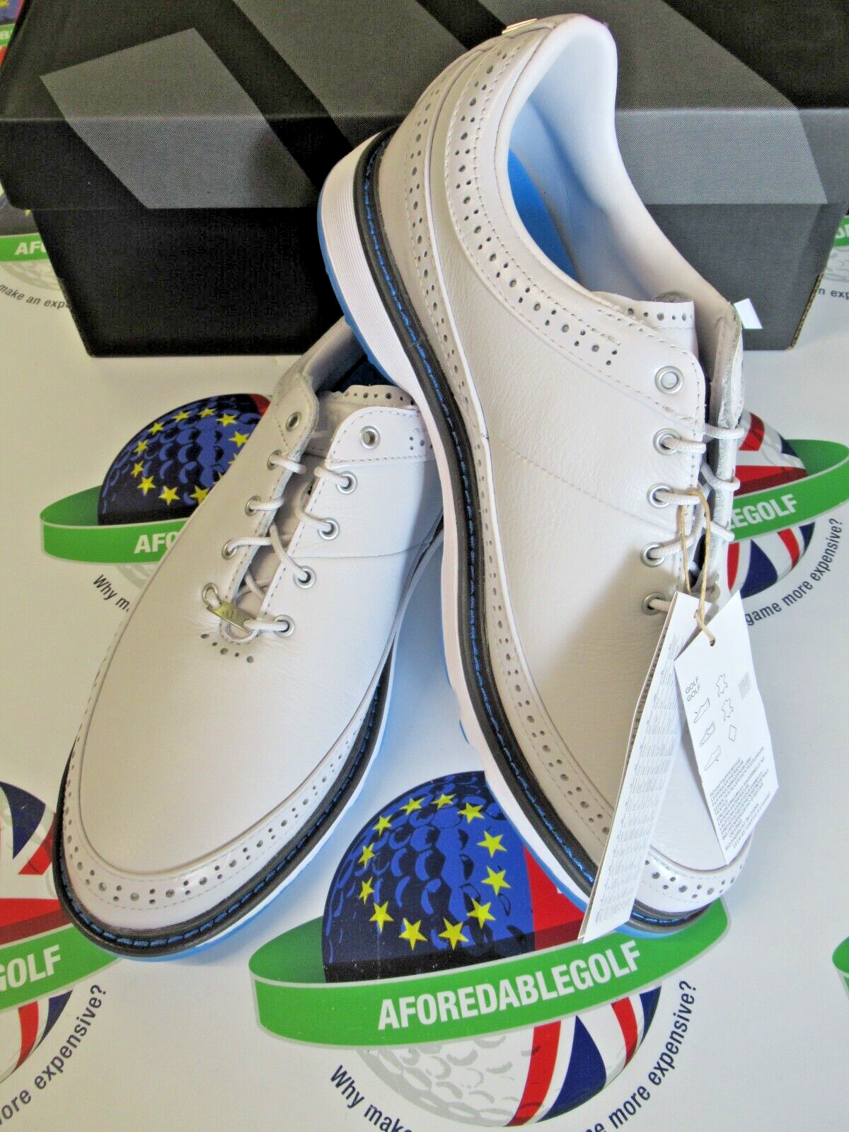 adidas mc80 white/blue leather waterproof golf shoes uk size 10.5 medium