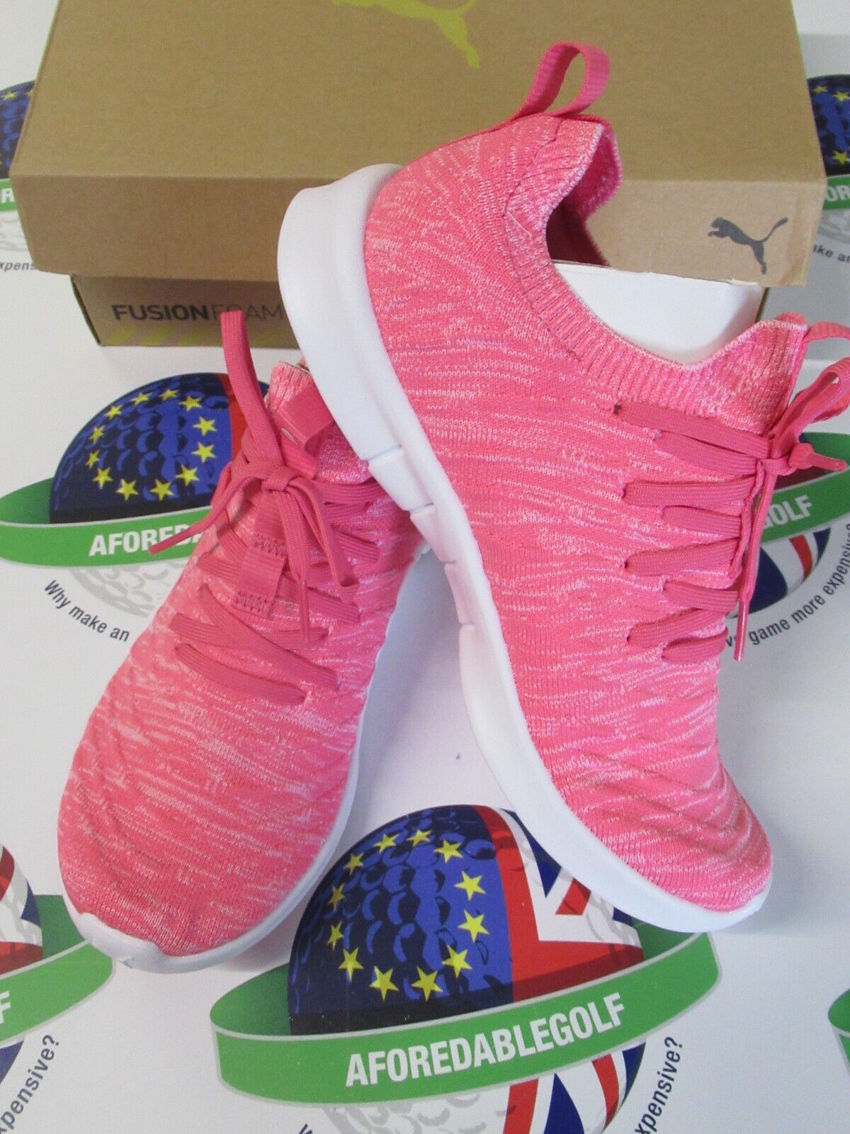 puma ladies laguna fusion knit golf shoes sunset pink-white uk size 4.5