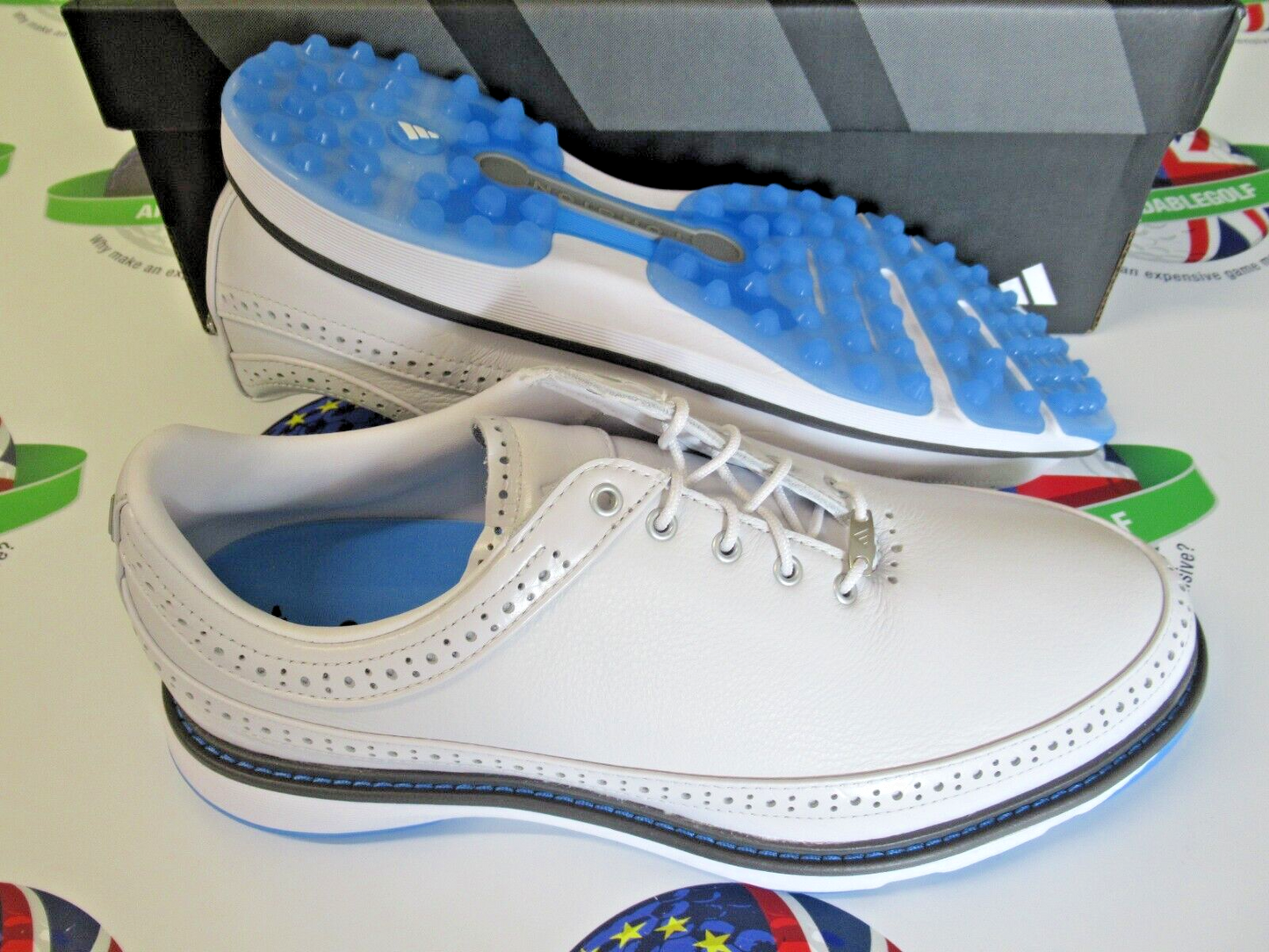 adidas mc80 white/blue leather waterproof golf shoes uk size 7 medium