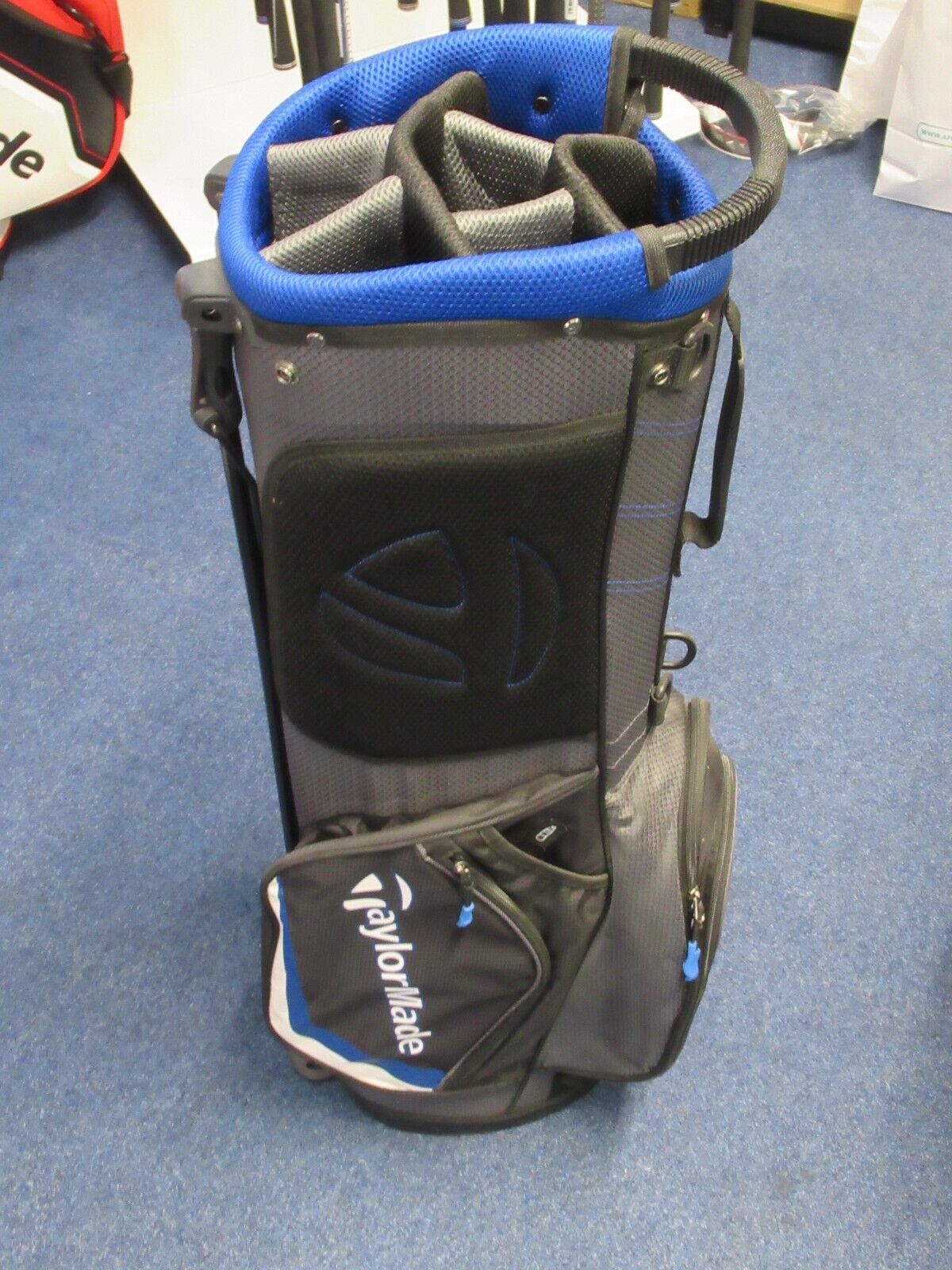 new taylormade 7 way divider stand bag black/grey/blue includes rain hood