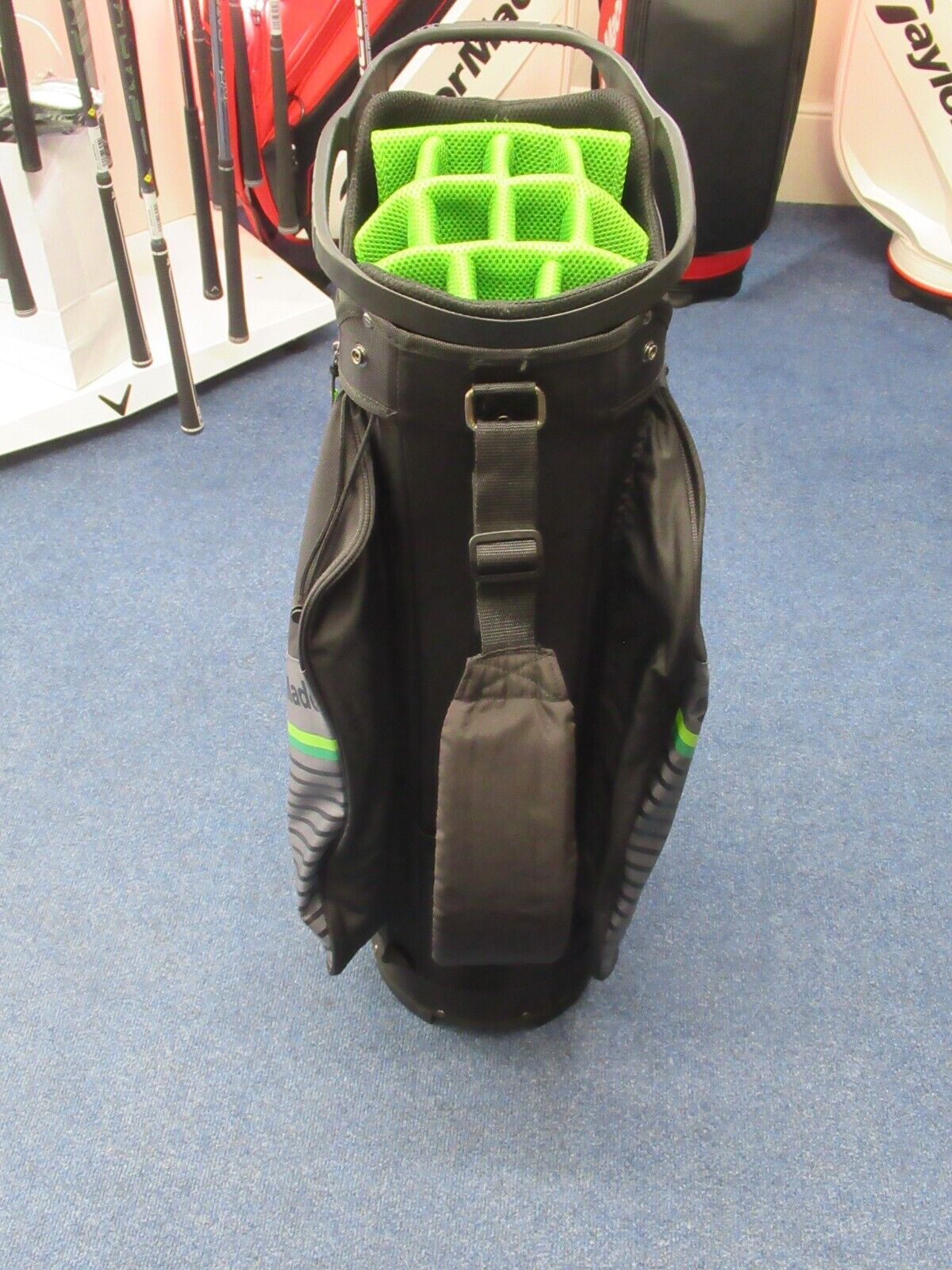 used taylormade rbz 14 way divider cart bag black/lime/grey includes rain hood