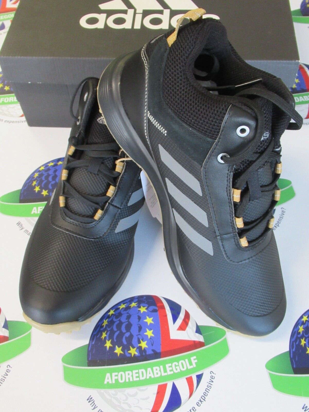 adidas s2g mid spiked waterproof golf shoes black/grey/gum uk size 9.5 wide