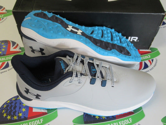 under armour drive pro sl wide golf shoes grey/white/navy/turquoise uk size 11