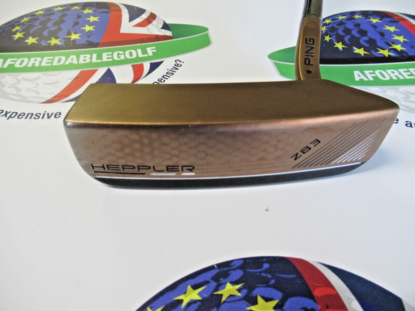 used ping heppler zb3 copper black dot 34" putter & headcover