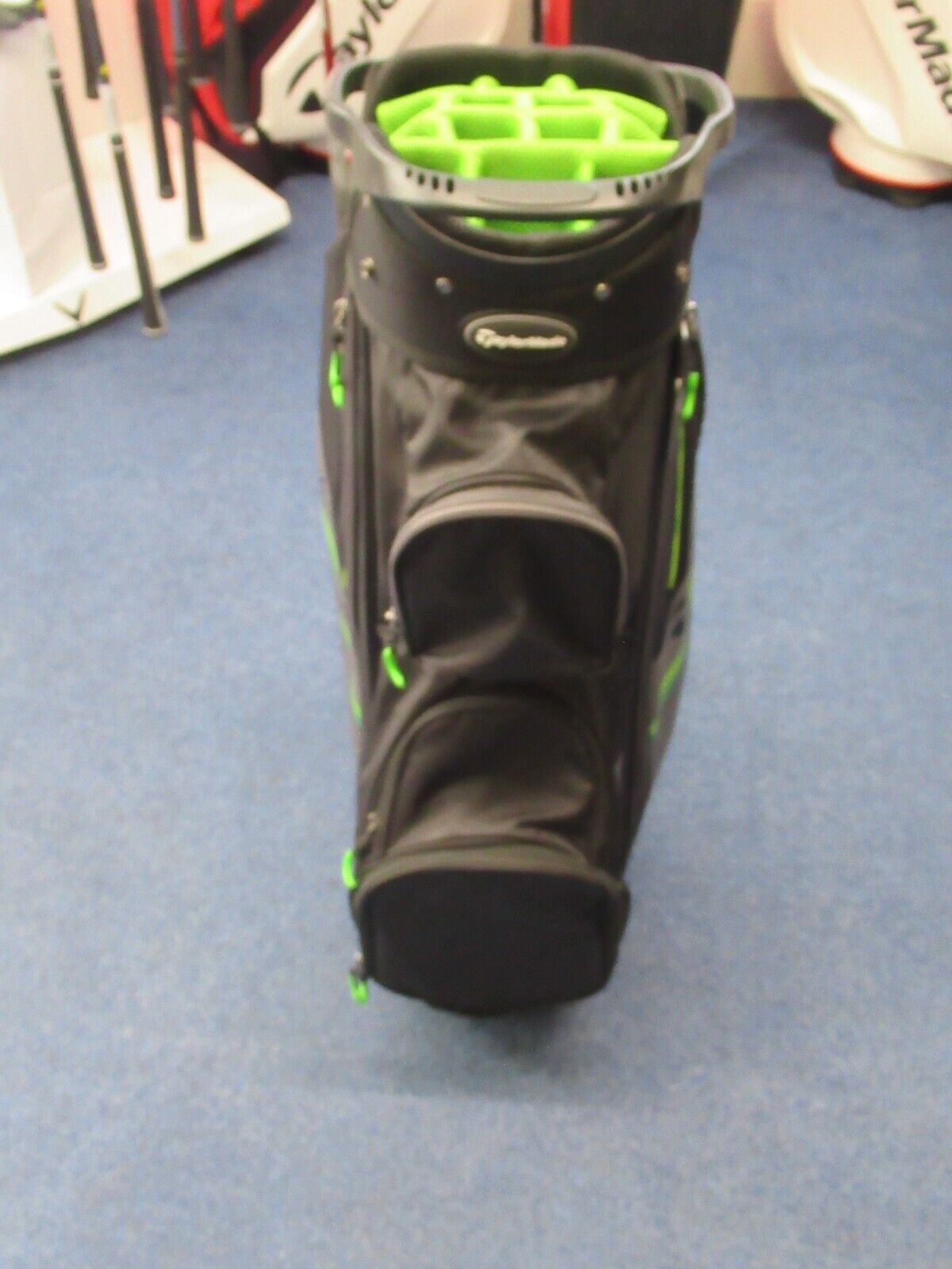 used taylormade rbz 14 way divider cart bag black/lime/grey includes rain hood