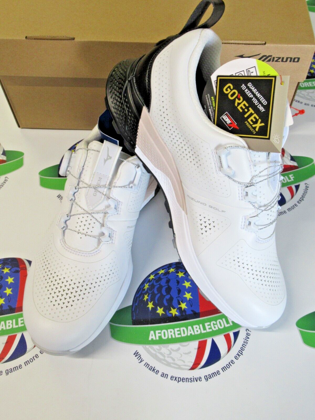 mizuno genem wg gore-tex boa waterproof golf shoes white/black uk size 9