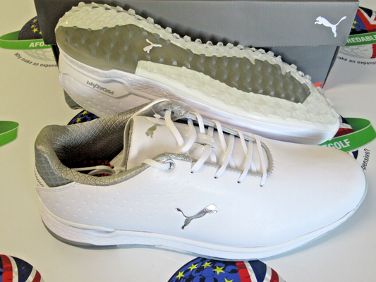 puma proadapt alphacat leather golf shoes white/silver uk size 7.5