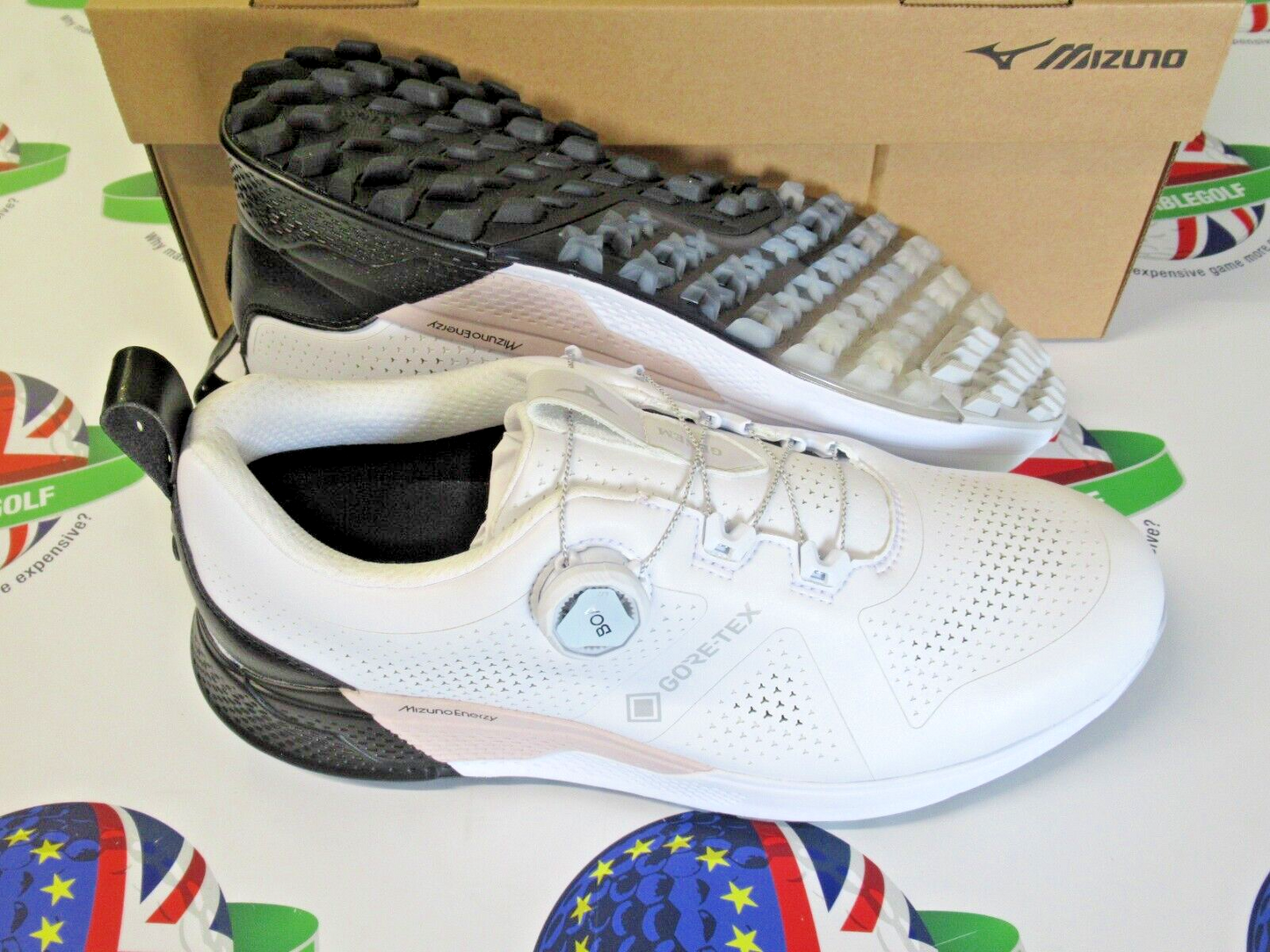 mizuno genem wg gore-tex boa waterproof golf shoes white/black uk size 9