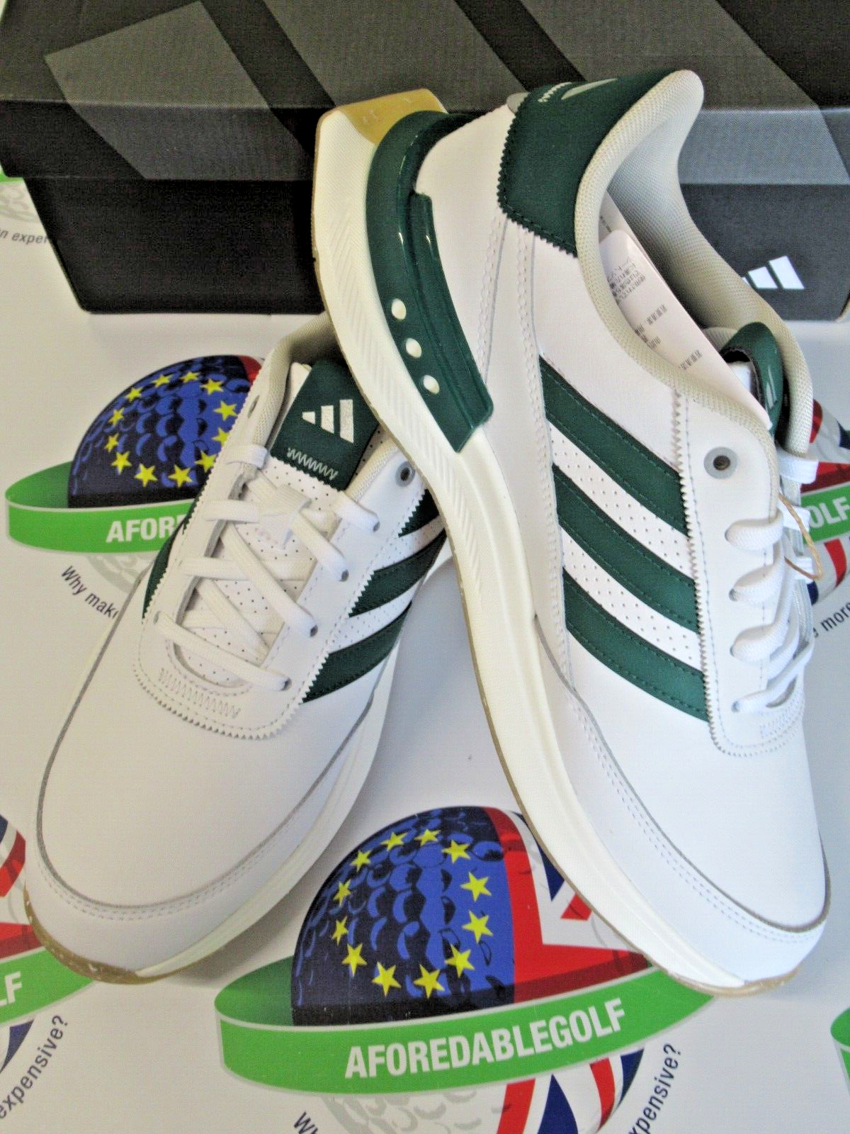 adidas s2g sl leather 24 golf shoes white/green/cream/gum uk size 7.5 medium