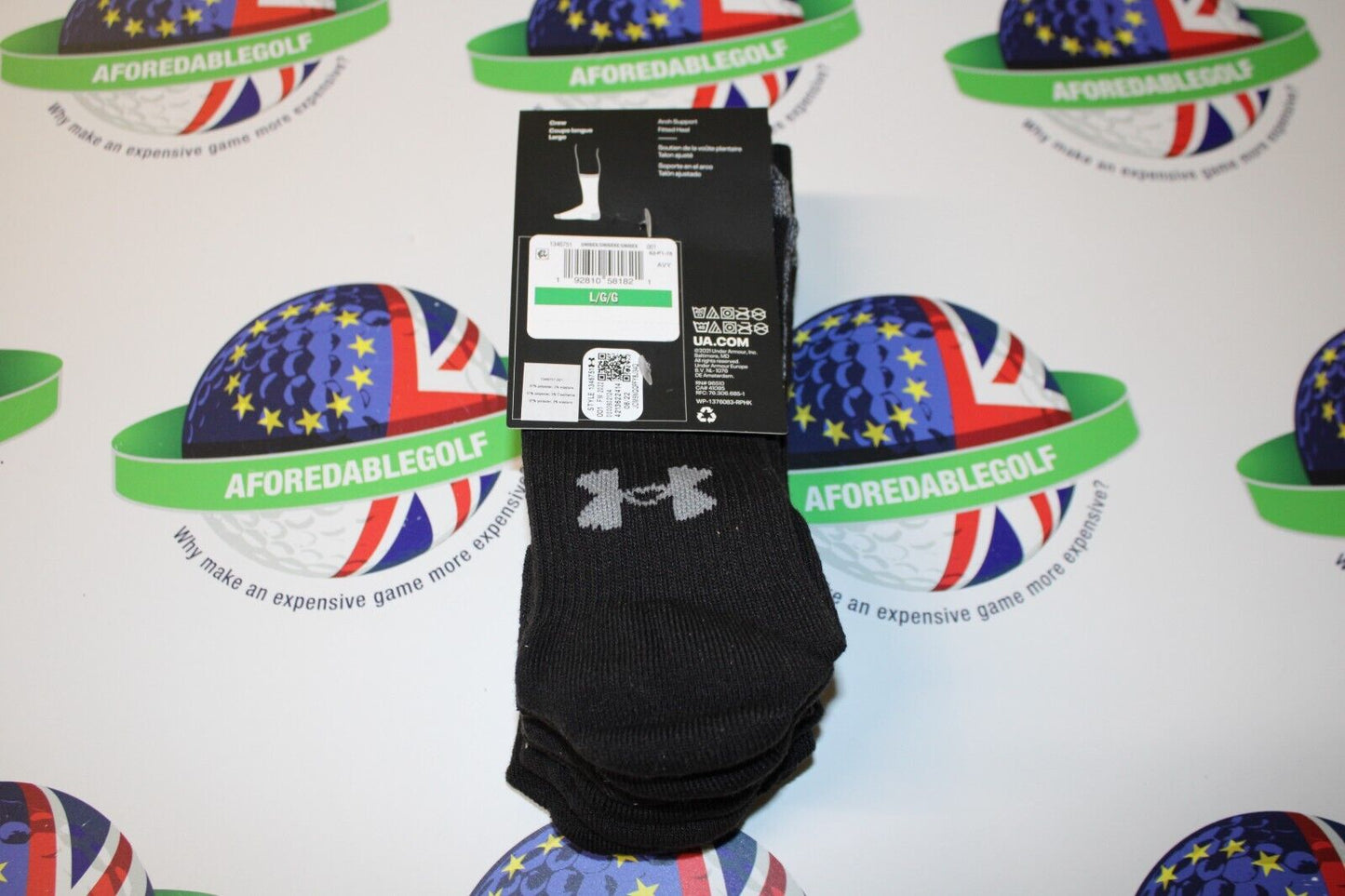 under armour heatgear cushioned crew socks black 3 pairs uk size large 7.5-12