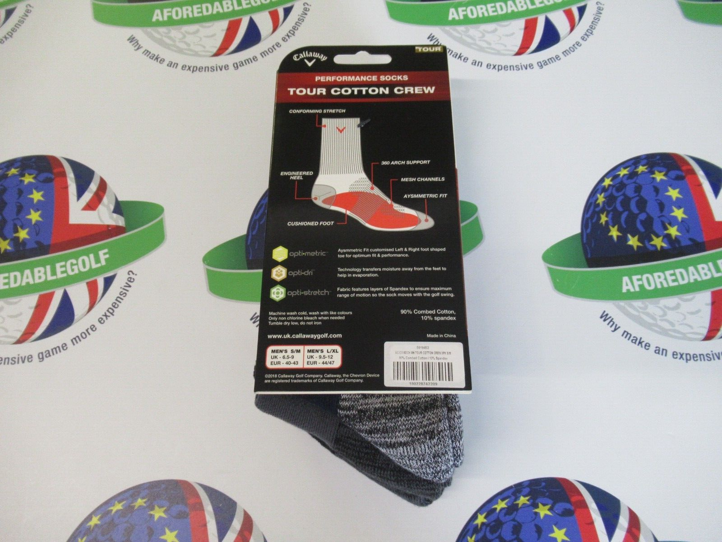 callaway tour cotton crew performance socks 3 pairs uk sizes 6.5-9 s/m