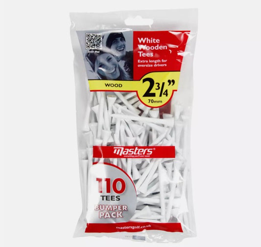 Masters Golf White Wooden 70mm Golf Tees Bumper Pack Of 110