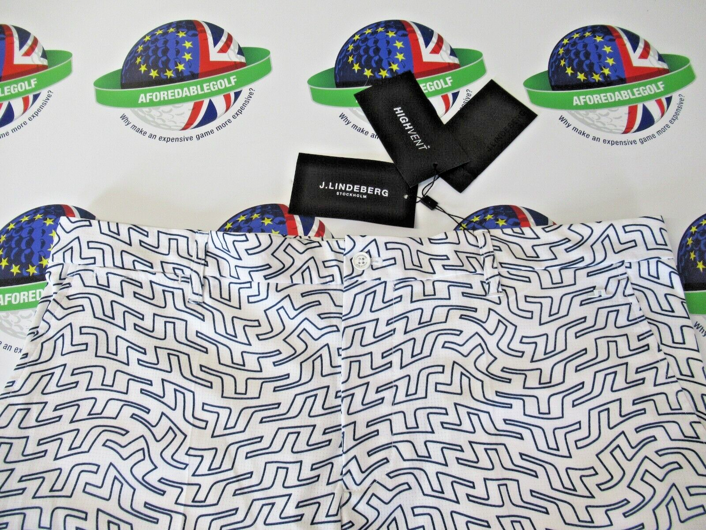 j lindeberg tim white outline bridge swirl golf shorts waist 30"