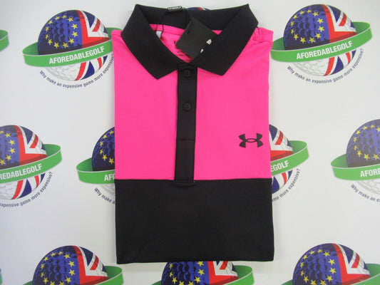 under armour the performance polo 3.0 colour block black/pink uk size large