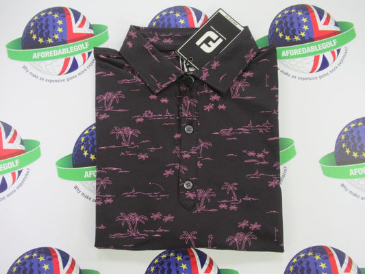 footjoy eu tropic golf print polo shirt black/orchid uk size large