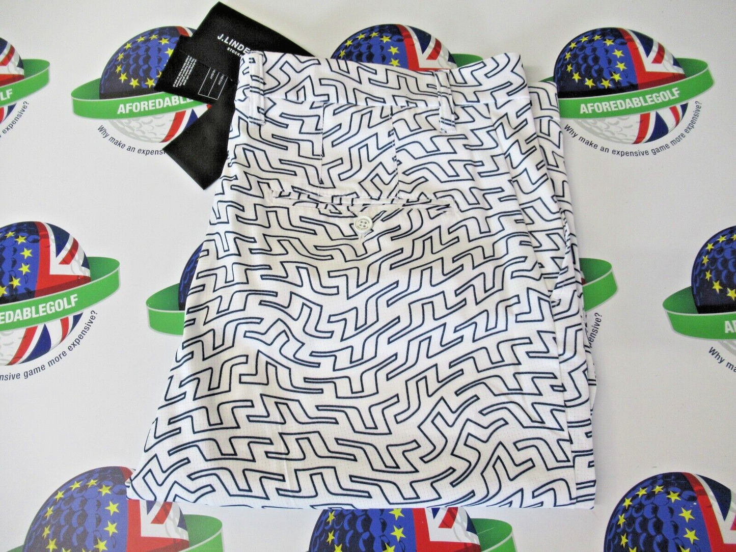 j lindeberg tim white outline bridge swirl golf shorts waist 30"