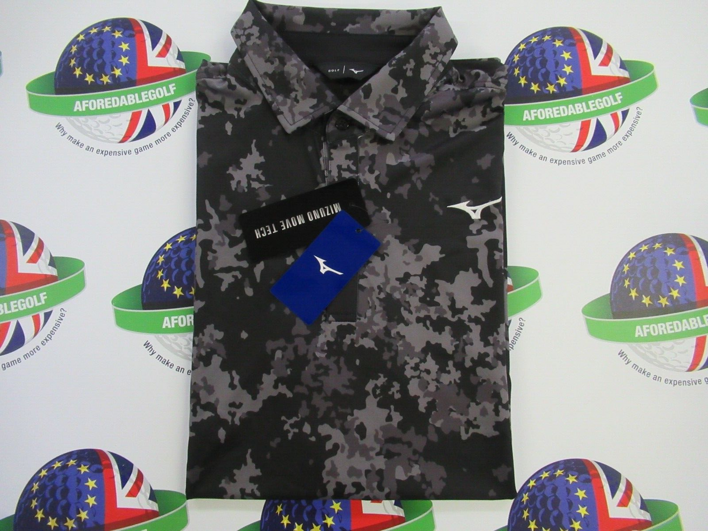 mizuno floral camo polo shirt black/grey camo uk size small