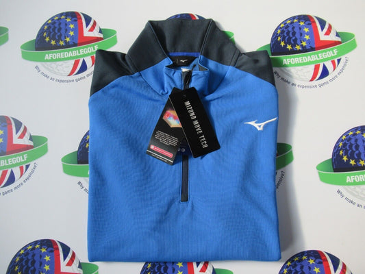 mizuno winter breeze bloc 1/4 zip top blue uk size small