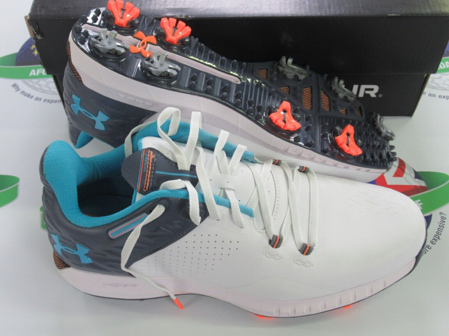 under armour hovr drive 2 wide waterproof golf shoes white/grey/blue uk size 9.5