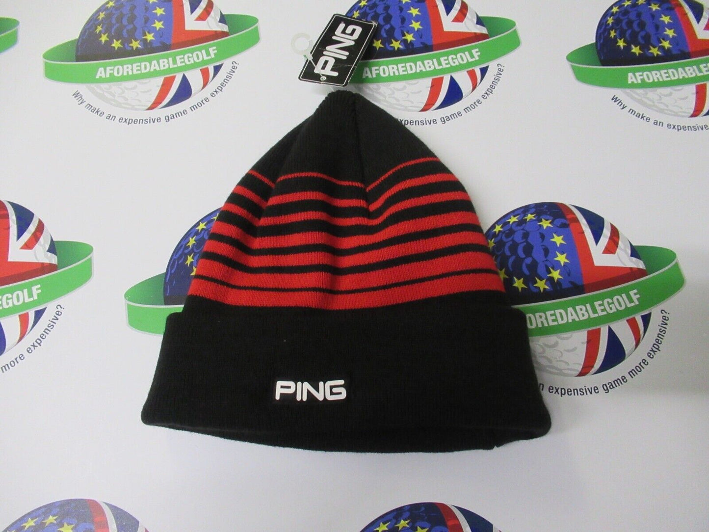 ping stripe knit beanie black/red