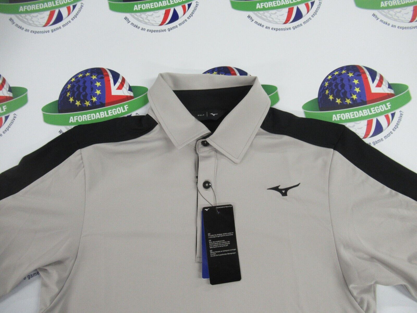 mizuno comp trim polo shirt grey/black uk size small