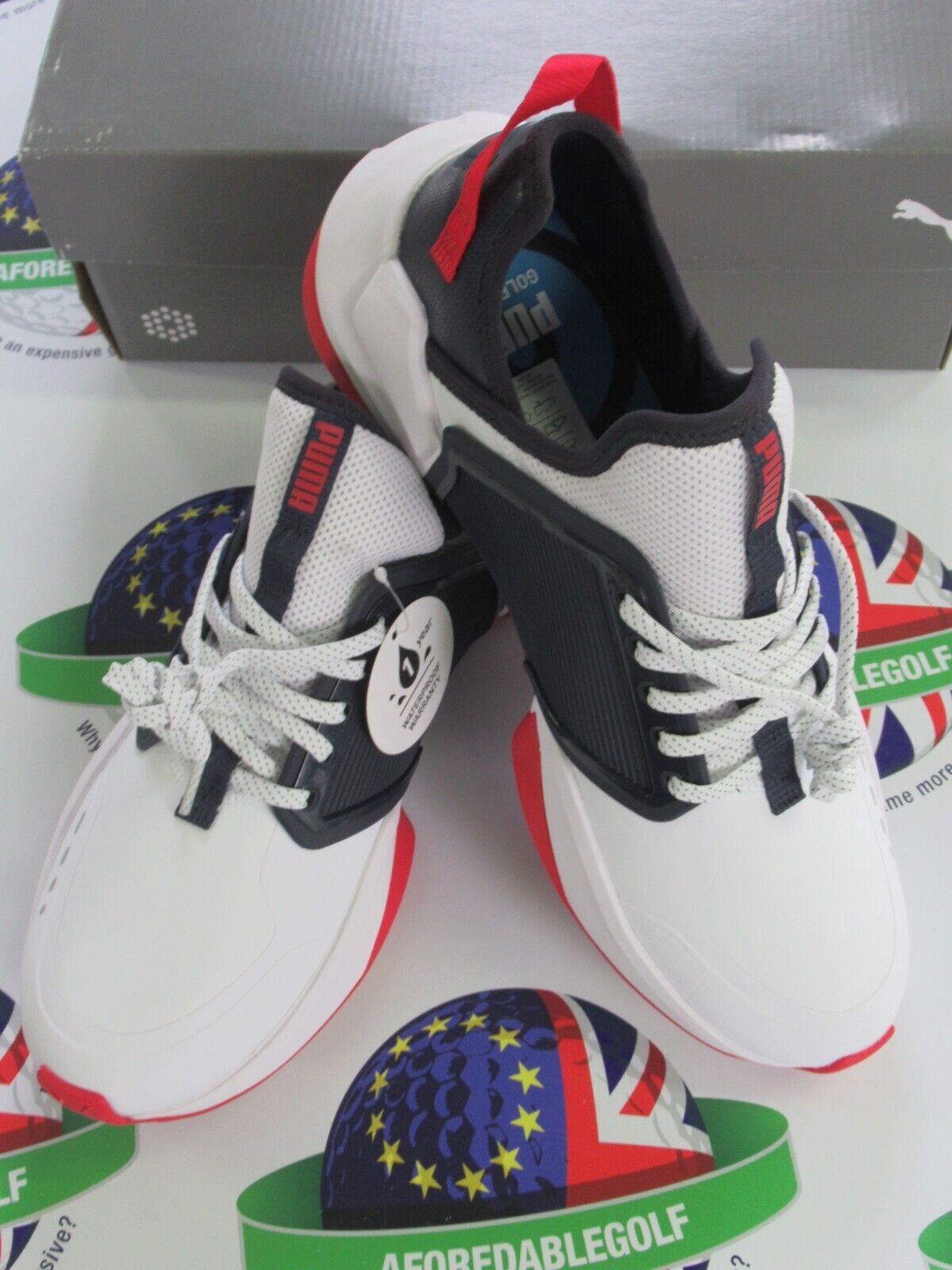 puma gs one waterproof golf shoes white navy blazer ski patrol uk size Aforedablegolf