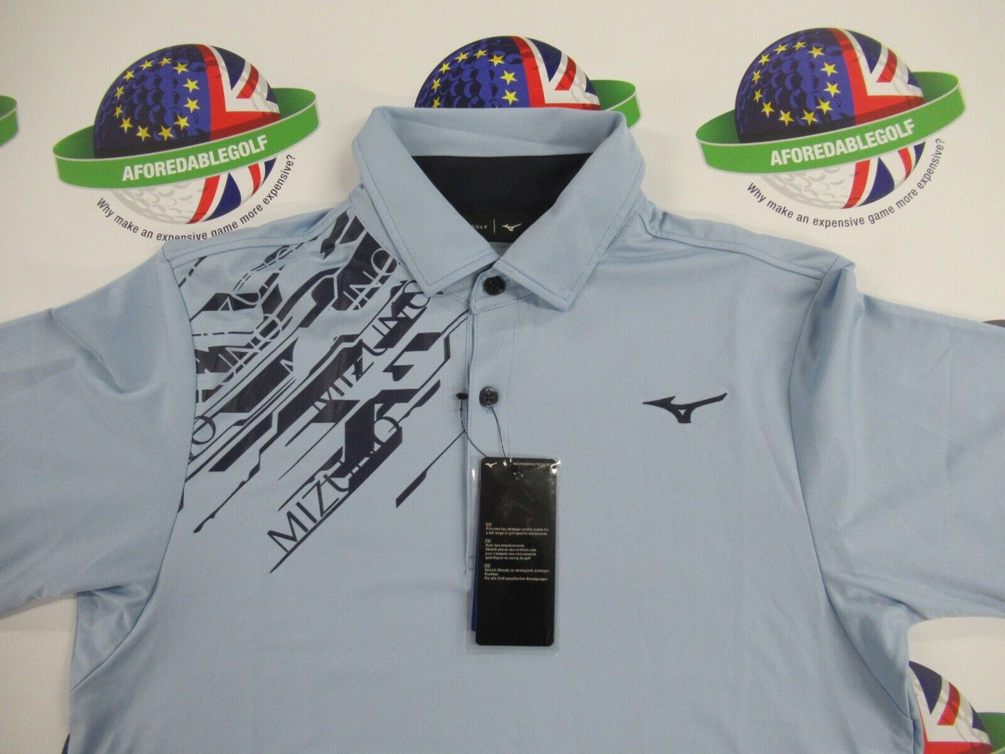 mizuno elite print polo shirt dream blue/navy uk size small