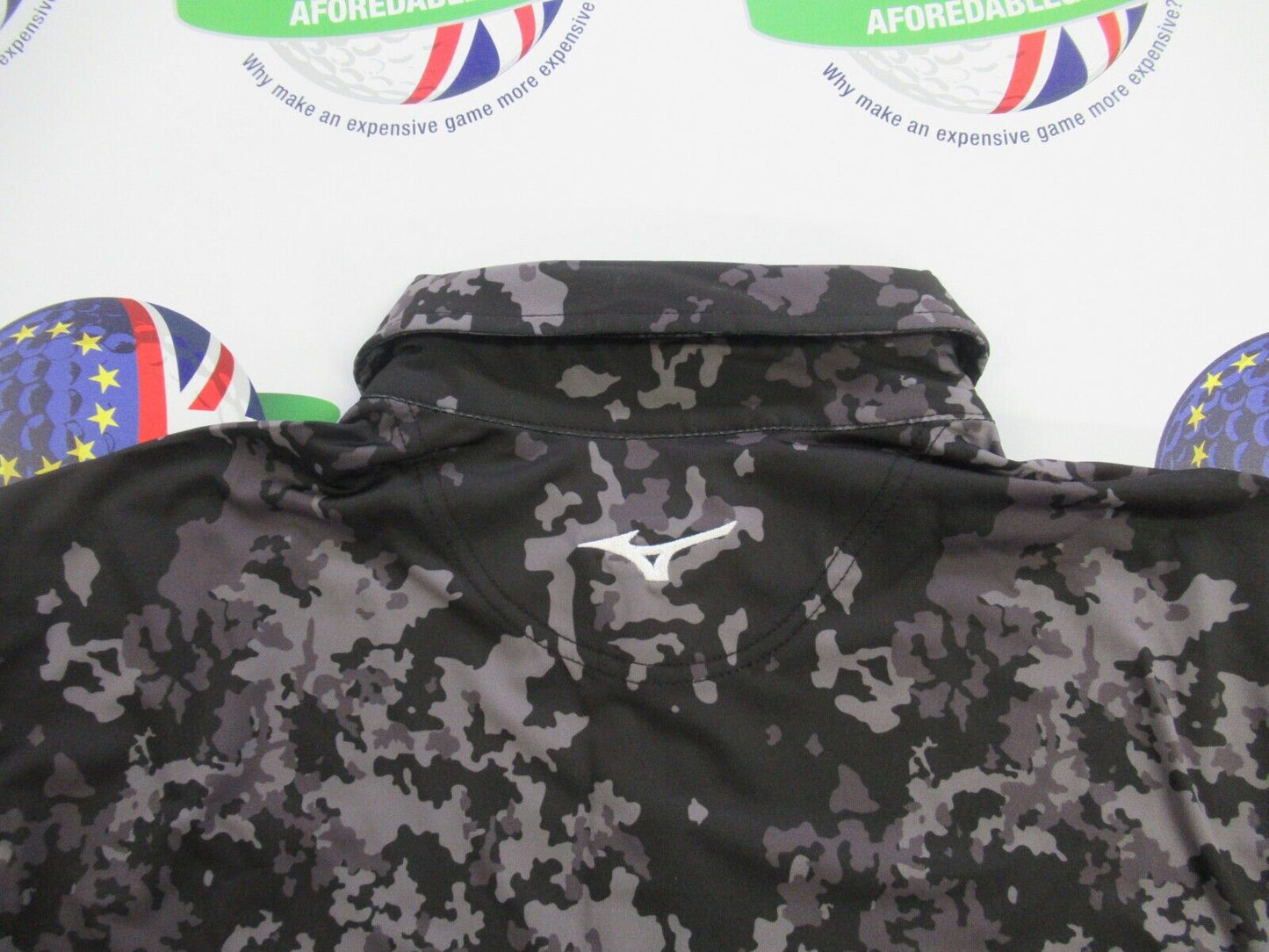 mizuno floral camo polo shirt black/grey camo uk size small