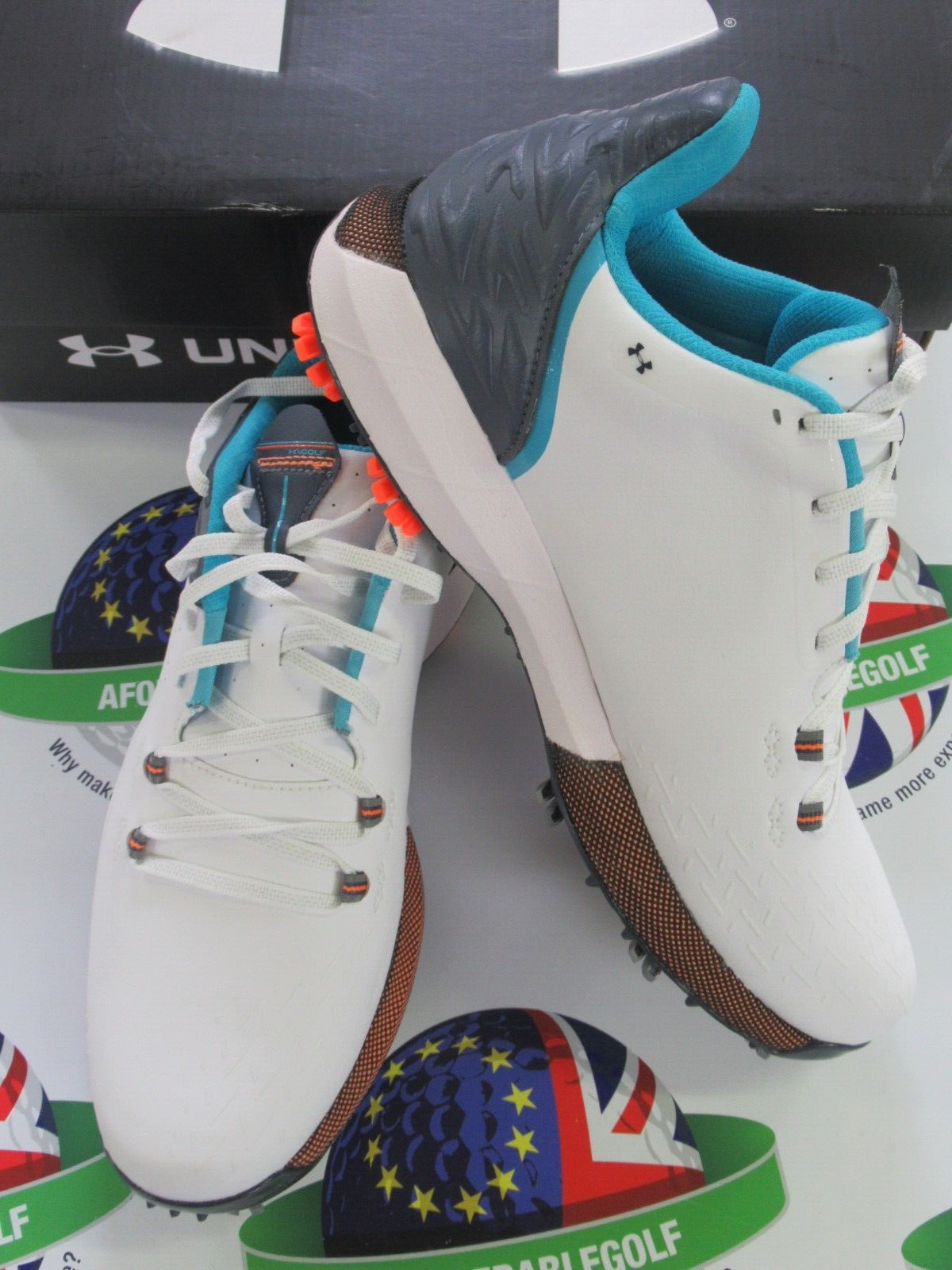 under armour hovr drive 2 wide waterproof golf shoes white/grey/blue uk size 9.5